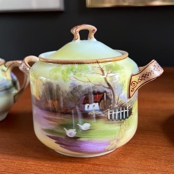 💯 Antique Nippon set sugar creamer under plates mustard or honey container - Picture 10 of 14